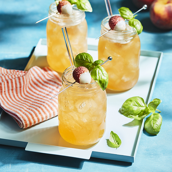 Peach Lychee Bourbon Smash Cocktail